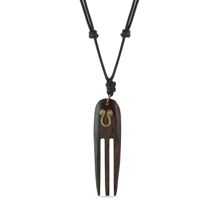 African Comb: Authentic African Mask Bone & Brass Pendant Necklace