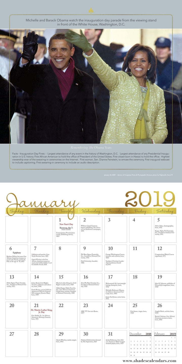 Remembering the Obama Years (2019 Black History Commemorative Calendar) (Interior)