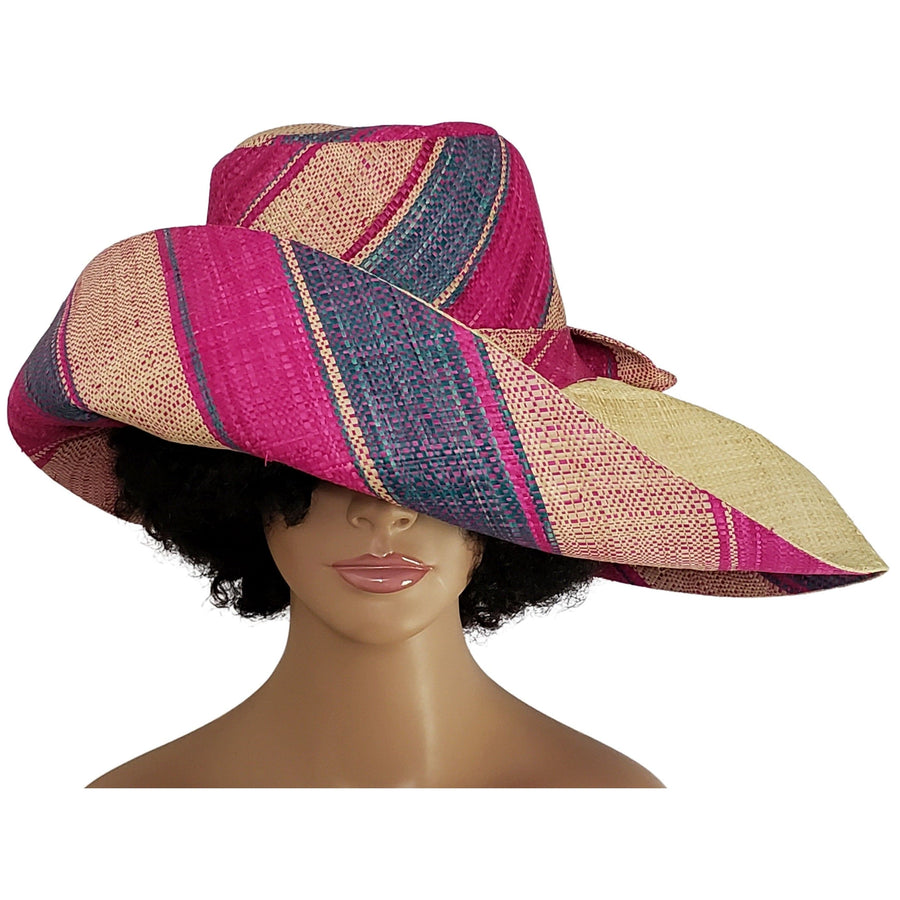 Nkosa: Authentic Hand Woven Multi-Color Madagascar Big Brim Raffia Sun Hat