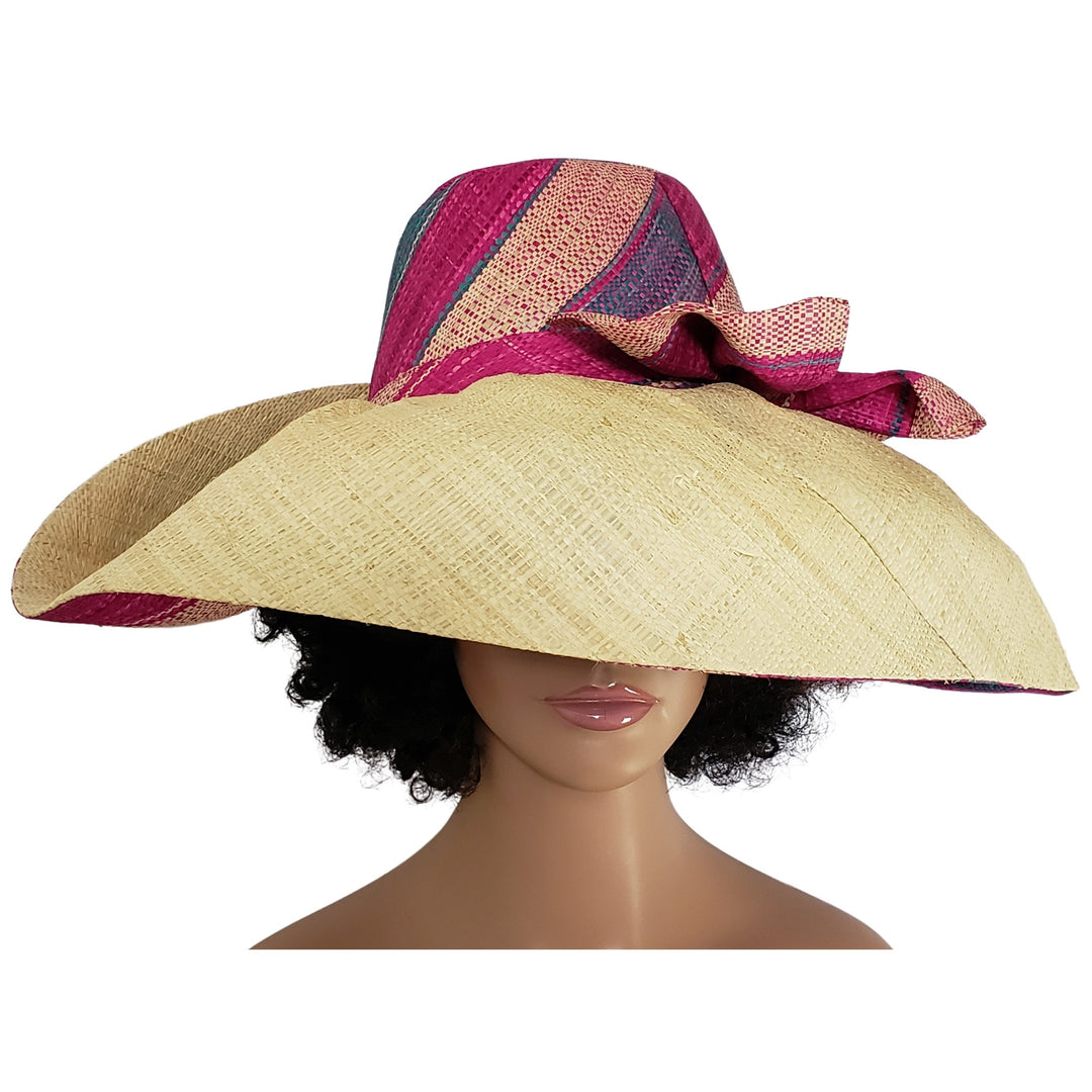 Nkosa: Authentic Hand Woven Multi-Color Madagascar Big Brim Raffia Sun Hat