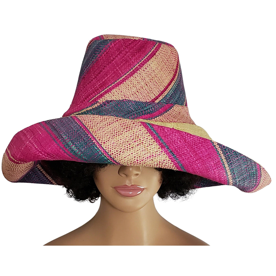 Nkosa: Authentic Hand Woven Multi-Color Madagascar Big Brim Raffia Sun Hat