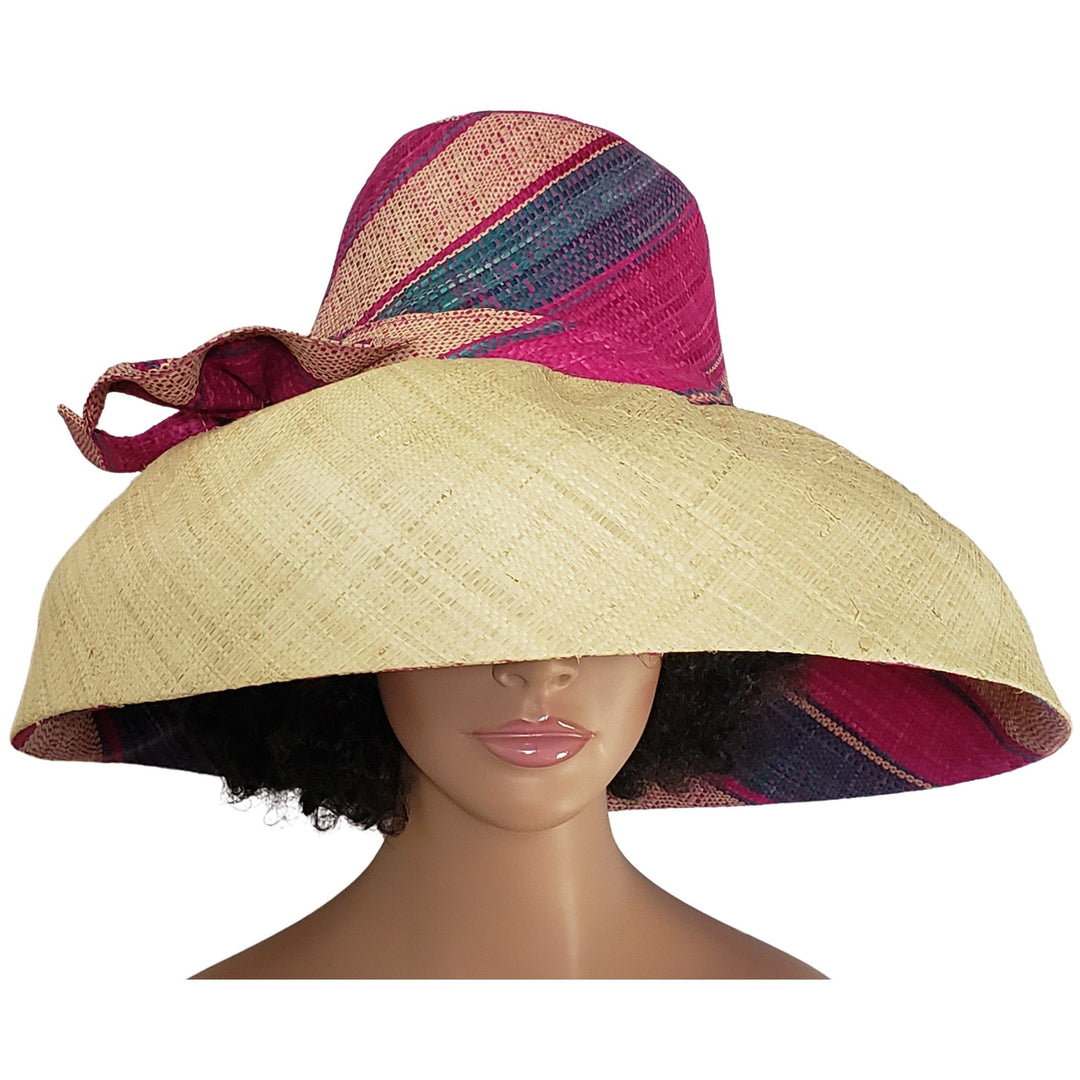 Nkosa: Authentic Hand Woven Multi-Color Madagascar Big Brim Raffia Sun Hat
