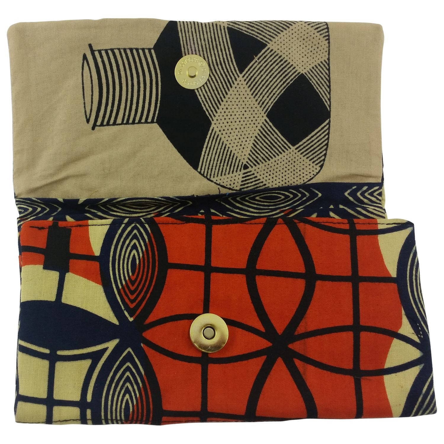 2 of 4: East African Kitenge Fabric Women's Wallet (Beige,Orange and Blue)