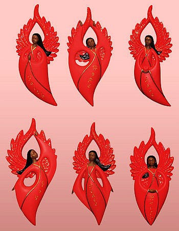 African American Angel Variety Christmas Ornament Set II (Red)