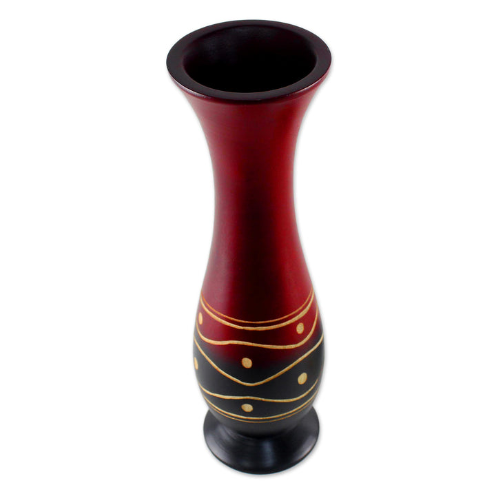 Beautiful Beach: Hand Crafted Red and Black Mango Wood Vase by Saifon (Thailand)