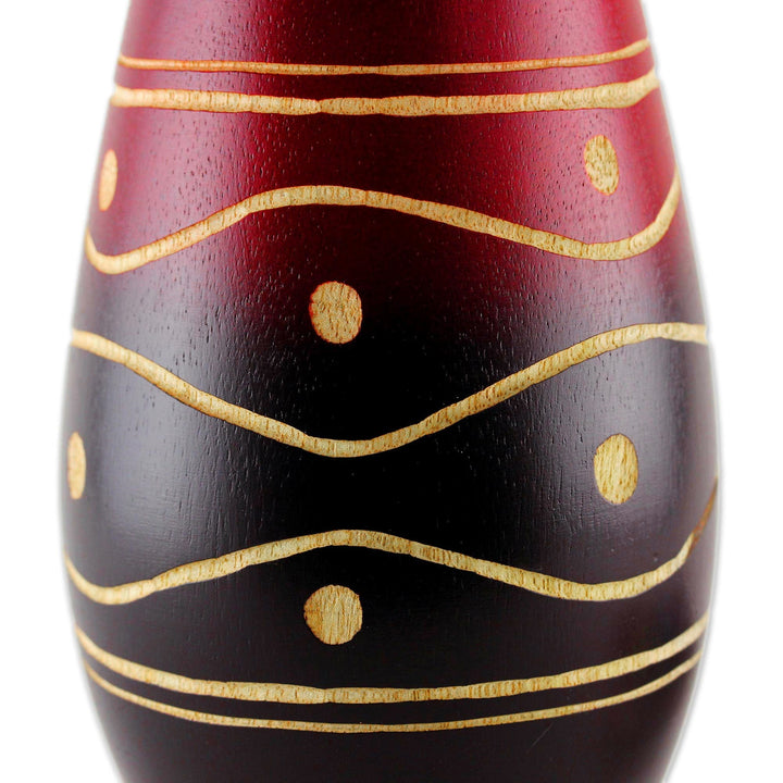 Beautiful Beach: Hand Crafted Red and Black Mango Wood Vase by Saifon (Thailand)