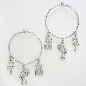 Silver Toned Pharaoh Hoop Earrings