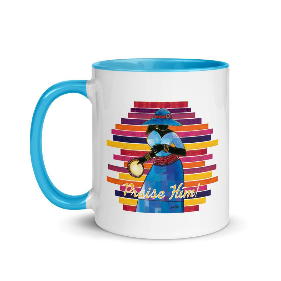 Praise Him by D.D. Ike: African American Religious Ceramic Coffee Mug (Light Blue)
