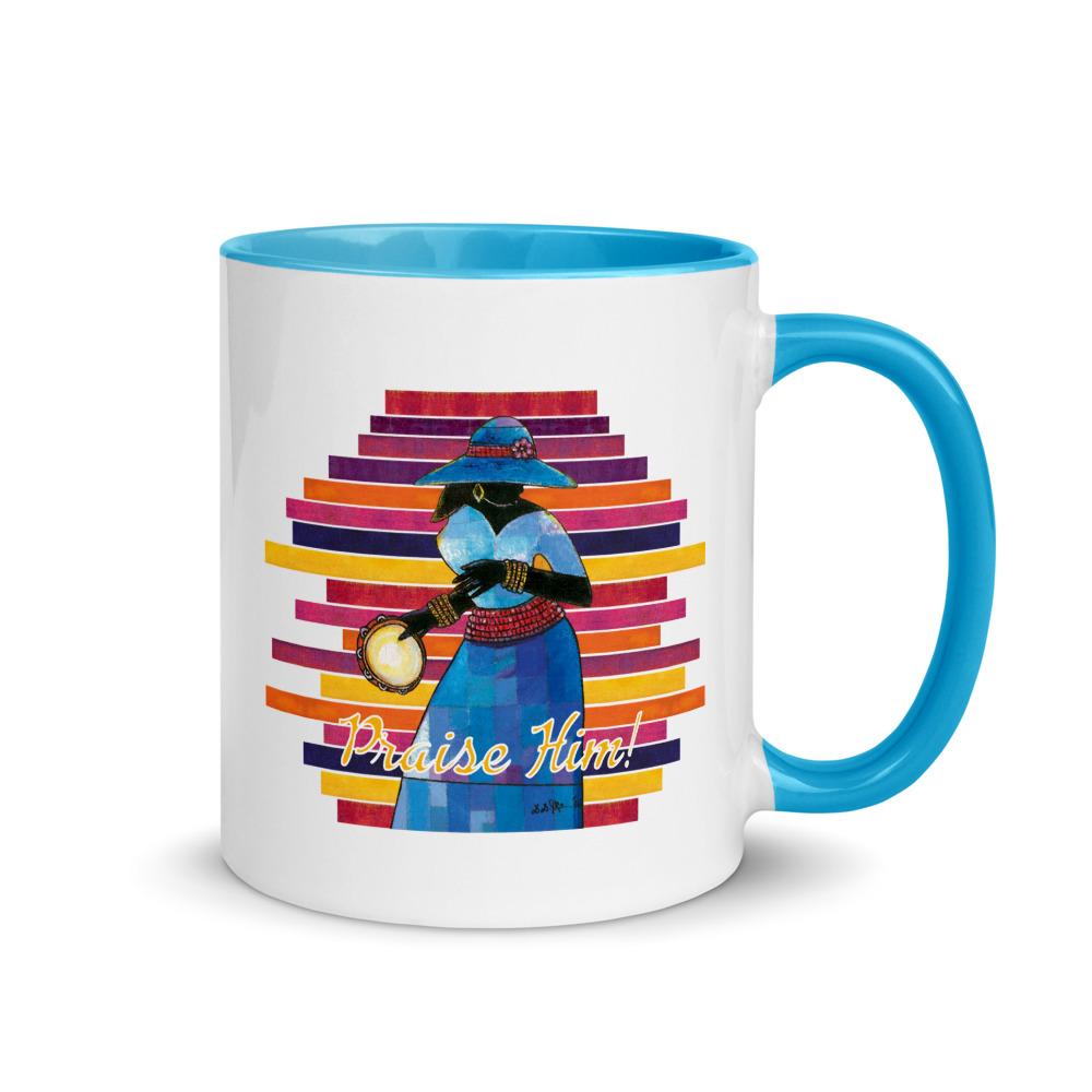 Praise Him by D.D. Ike: African American Religious Ceramic Coffee Mug (Light Blue)