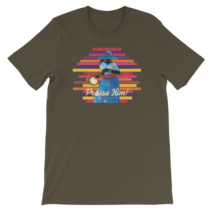 Praise Him by D.D. Ike: African American Religious Short Sleeve T-Shirt (Army)