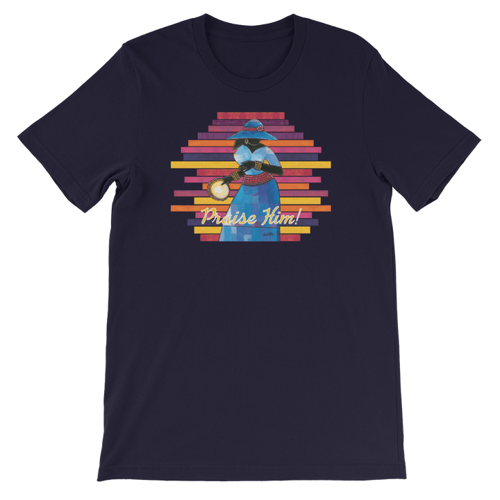Praise Him by D.D. Ike: African American Religious Short Sleeve T-Shirt (Navy Blue)