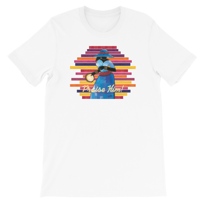 Praise Him by D.D. Ike: African American Religious Short Sleeve T-Shirt (White)