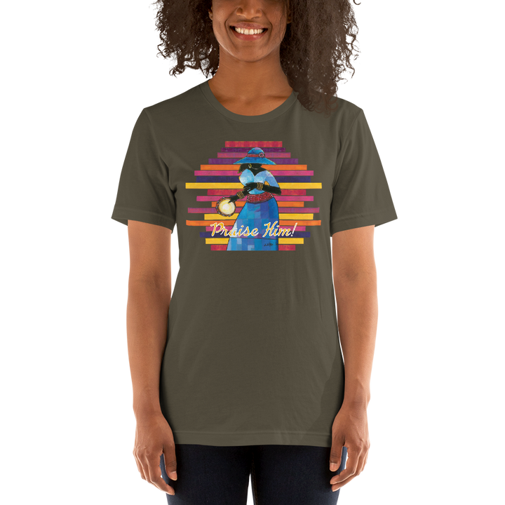 Praise Him by D.D. Ike: African American Religious Short Sleeve T-Shirt (Army)