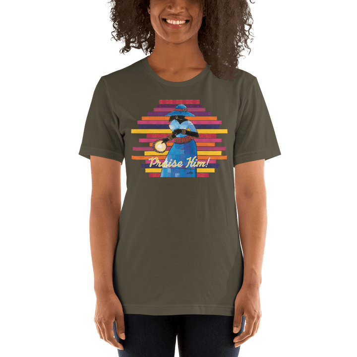 Praise Him by D.D. Ike: African American Religious Short Sleeve T-Shirt (Army)
