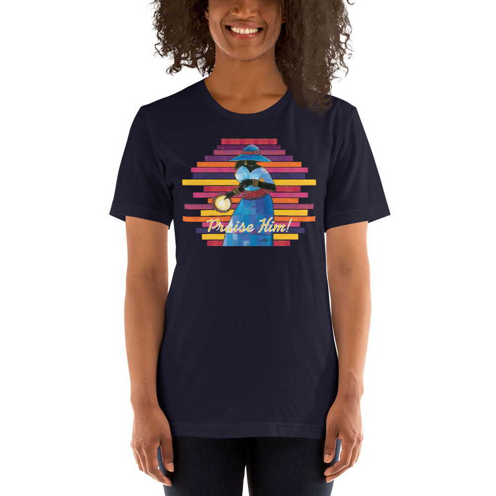Praise Him by D.D. Ike: African American Religious Short Sleeve T-Shirt (Navy Blue