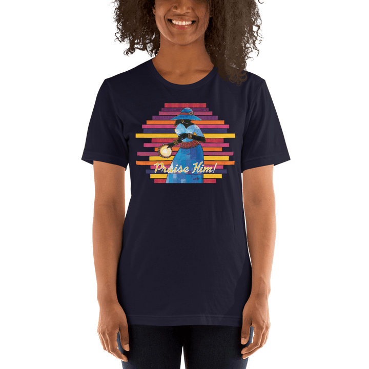 Praise Him by D.D. Ike: African American Religious Short Sleeve T-Shirt (Navy Blue