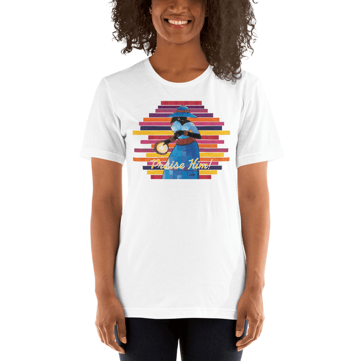 Praise Him by D.D. Ike: African American Religious Short Sleeve T-Shirt (White)