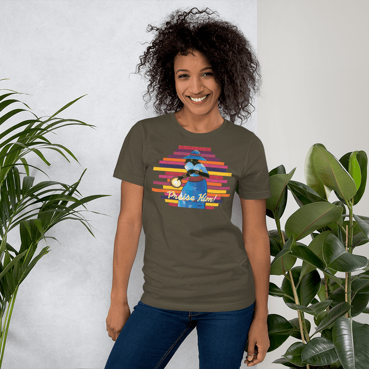 Praise Him by D.D. Ike: African American Religious Short Sleeve T-Shirt (Army)