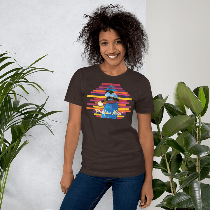 Praise Him by D.D. Ike: African American Religious Short Sleeve T-Shirt (Brown)