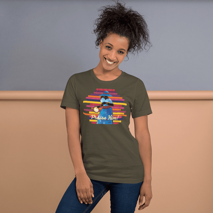 Praise Him by D.D. Ike: African American Religious Short Sleeve T-Shirt (Army)