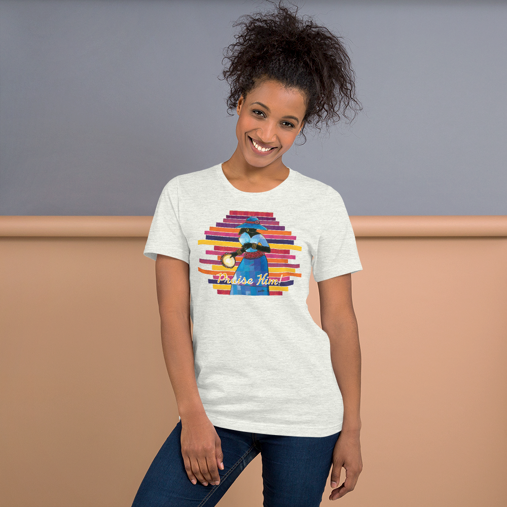Praise Him by D.D. Ike: African American Religious Short Sleeve T-Shirt (Ash)