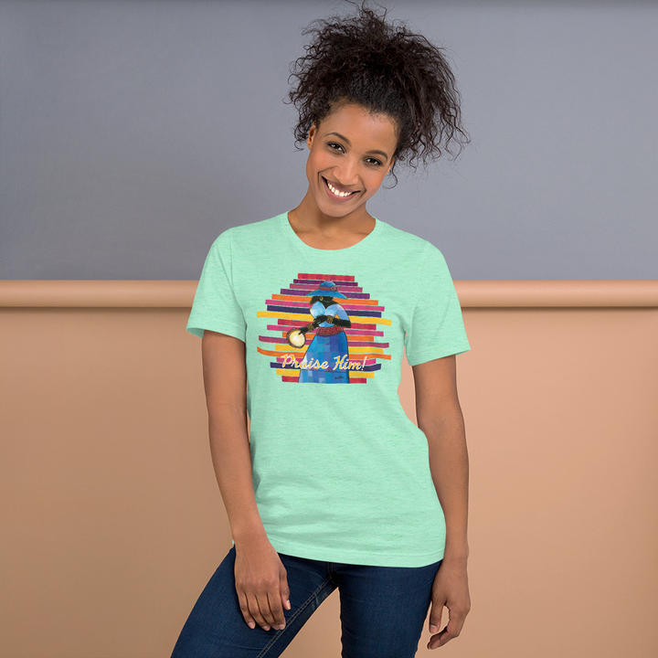 Praise Him by D.D. Ike: African American Religious Short Sleeve T-Shirt (Heather Mint)