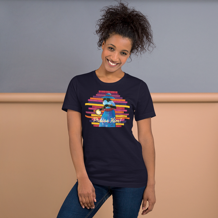 Praise Him by D.D. Ike: African American Religious Short Sleeve T-Shirt (Navy Blue