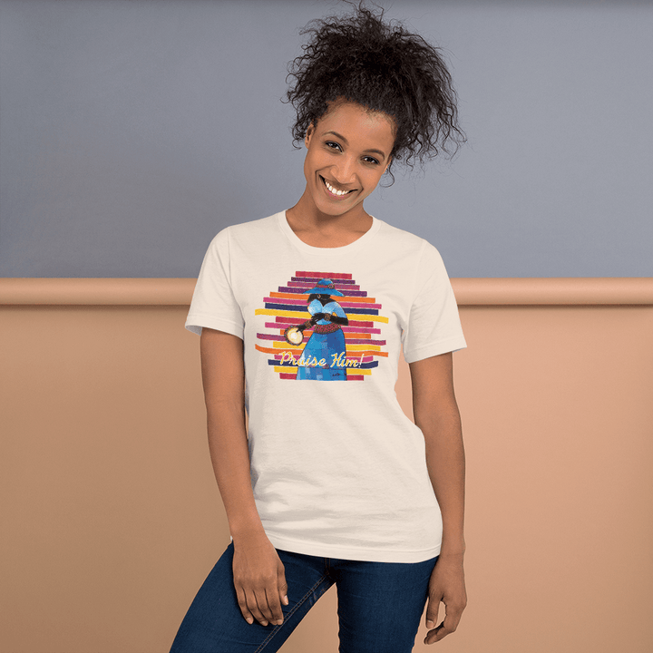 Praise Him by D.D. Ike: African American Religious Short Sleeve T-Shirt (Soft Cream)