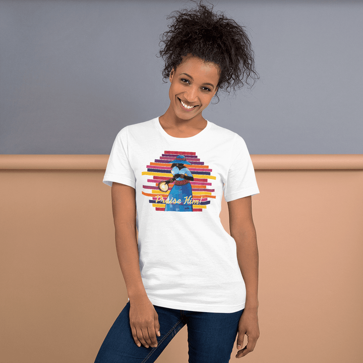 Praise Him by D.D. Ike: African American Religious Short Sleeve T-Shirt (White)