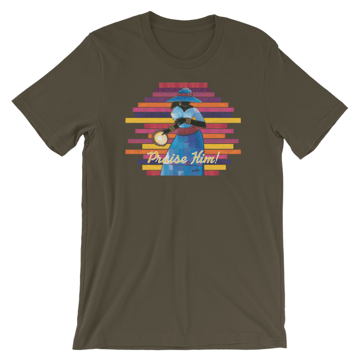 Praise Him by D.D. Ike: African American Religious Short Sleeve T-Shirt (Army)
