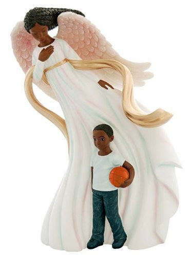 Tall Guardian Angel w/ Boy-Figurine-Positive Image Gifts-10 inches-Resin-The Black Art Depot