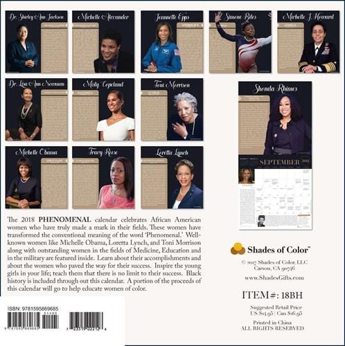 Phenomenal African American Women: 2018 Black History Calendar (Back)