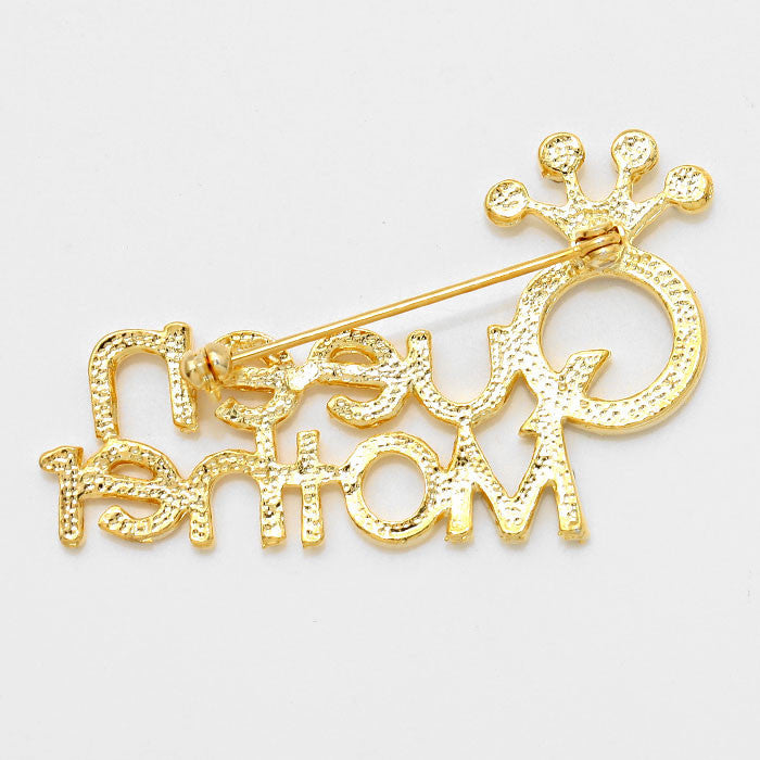 Queen Mother Crystal Pave Gold Toned Mother's Day Brooch (Back)