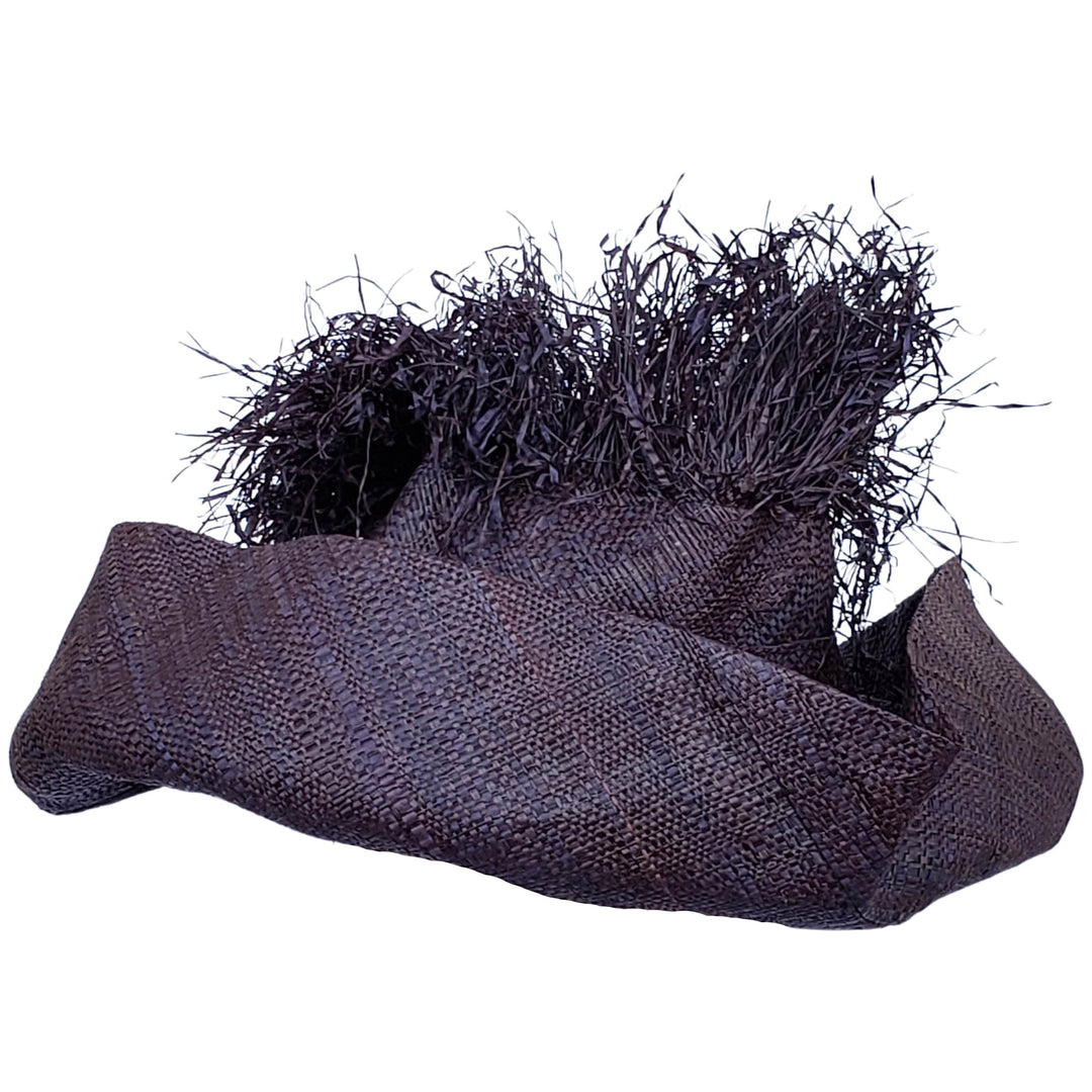Chidinna: Hand Woven Madagascar Big Brim Crown Out Raffia Sun Hat (Black)