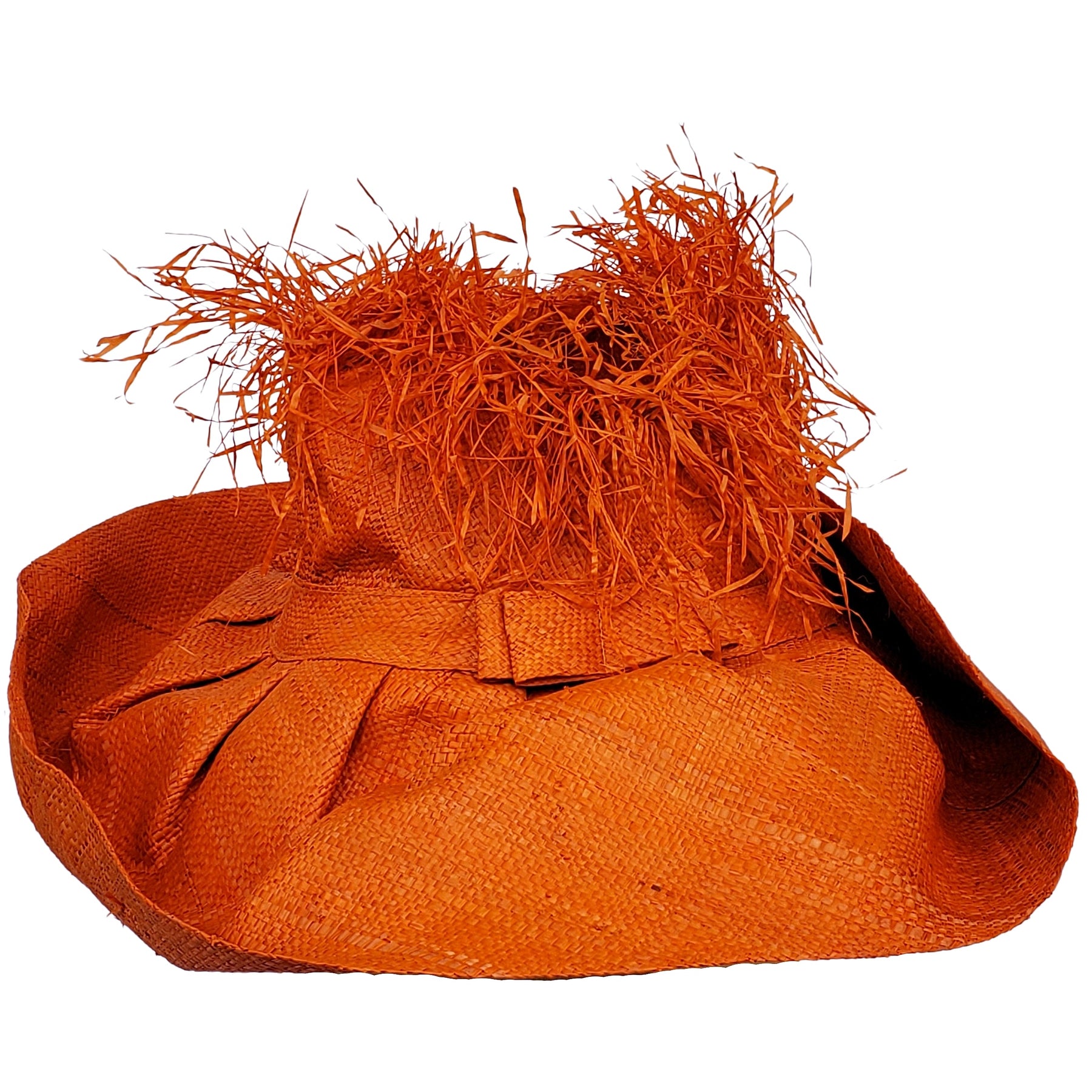 6 of 6: Hadiza: Handwoven Madagascar Big Brim Crown Out Raffia Sun Hat (Orange)