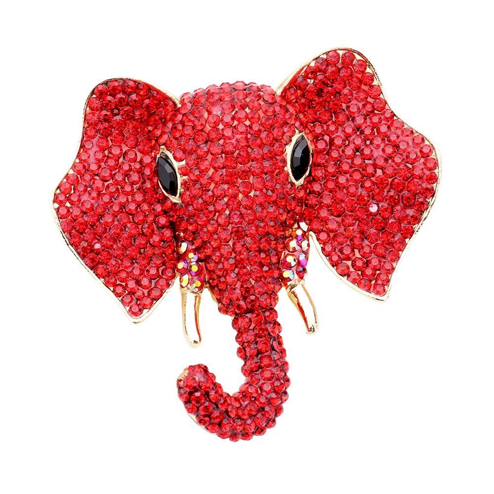 Delta Sigma Theta Inspired Sparkling Crystal Elephant Brooch (Red)