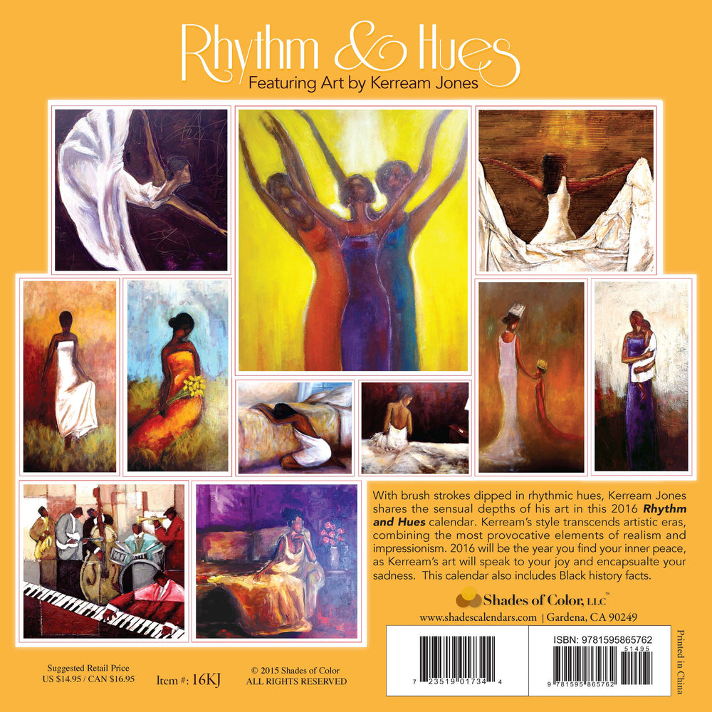 Rhythm and Hues: Art of Kerream Jones 2016 African American Wall Calendar (Back)