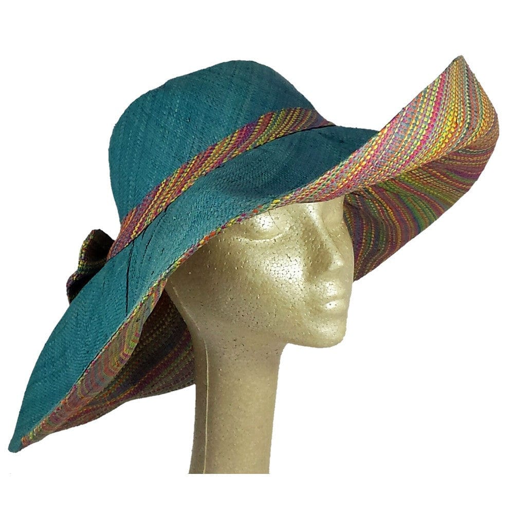 Rina: Hand Woven MultiColored Madagascar Raffia Hat (7 inch Brim)