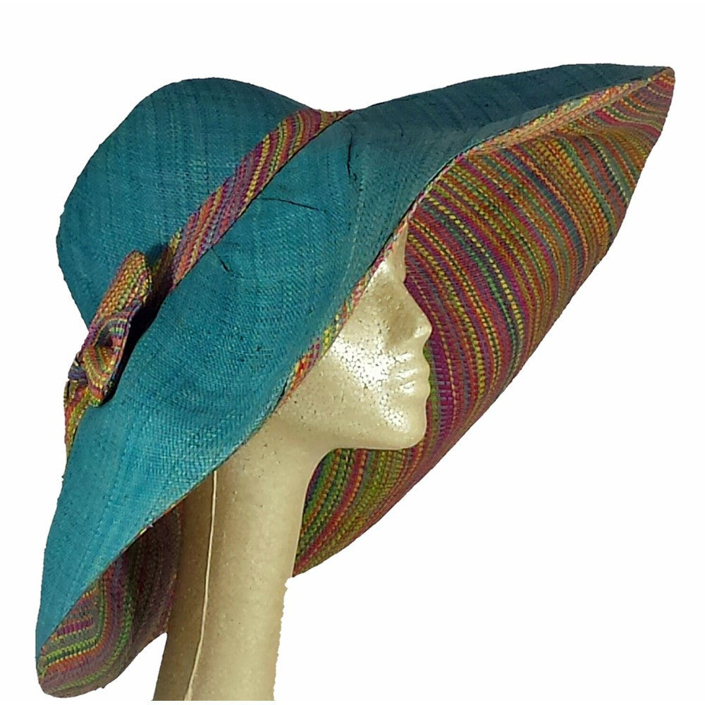 Rina: Hand Woven MultiColored Madagascar Raffia Hat (7 inch Brim)