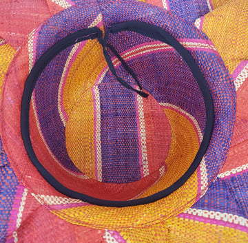 Romina: Hand Woven Multi-Color Madagascar Big Brim Raffia Sun Hat