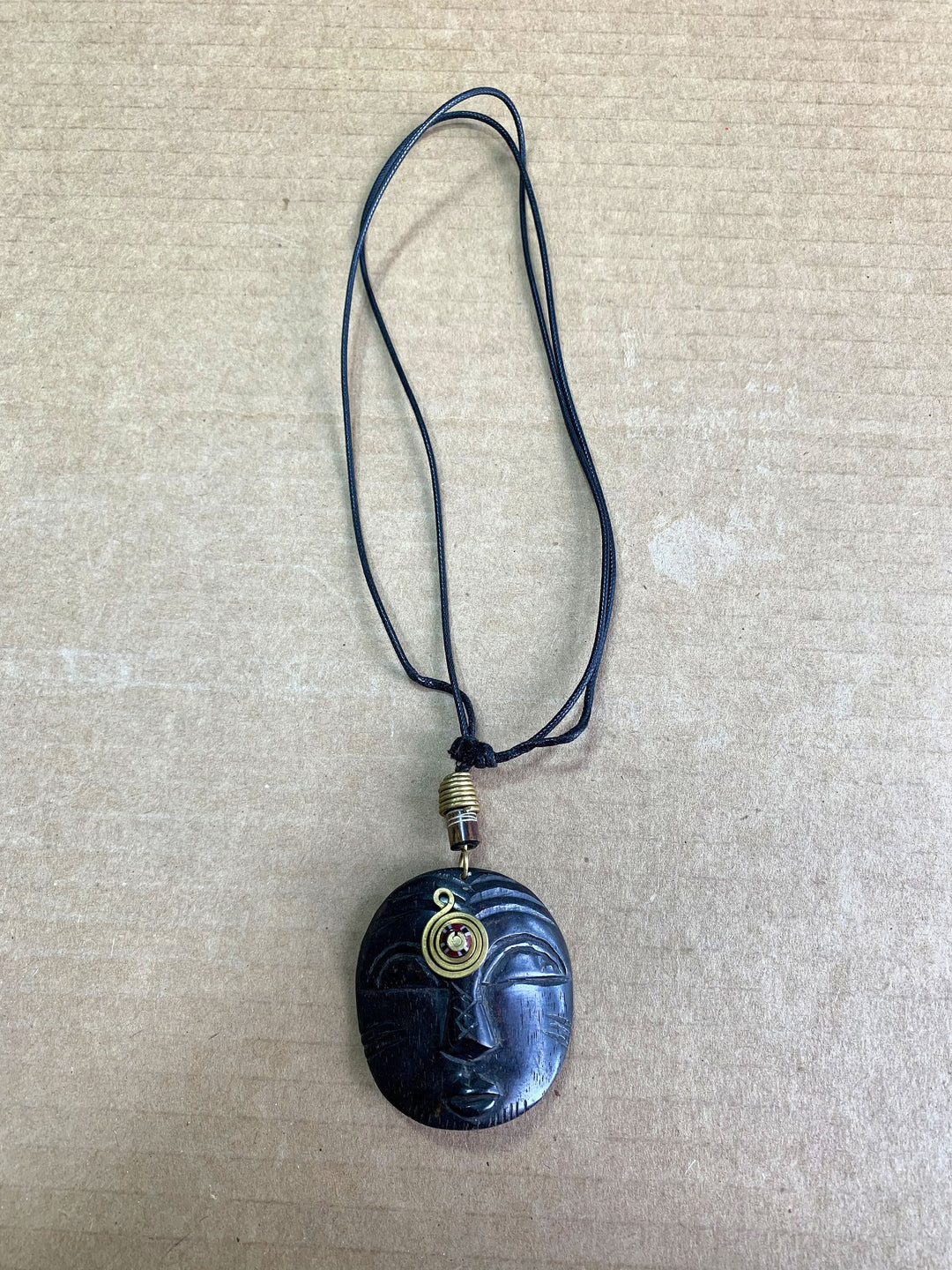 Third Eye II: Authentic Handmade African Mask Bone & Brass Pendant Necklace