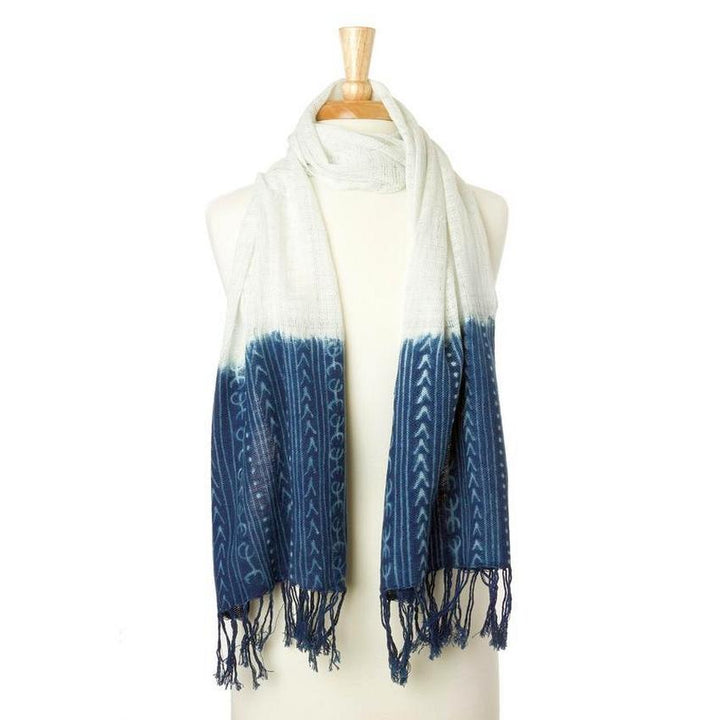 Coumba: Natural and Blue African Mudcloth Scarf (Mali)
