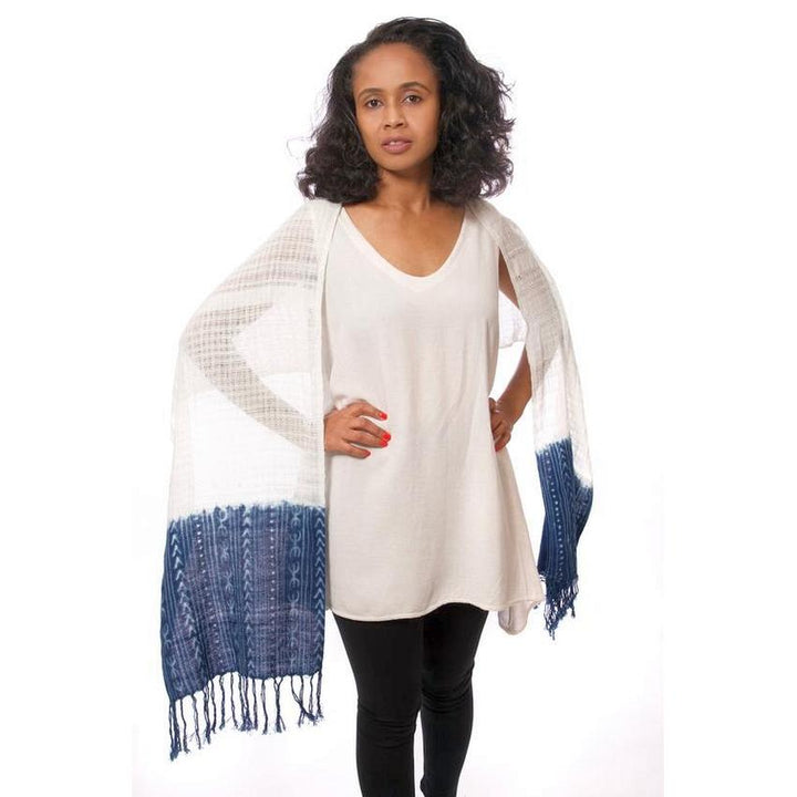 Coumba: Natural and Blue African Mudcloth Scarf (Mali)