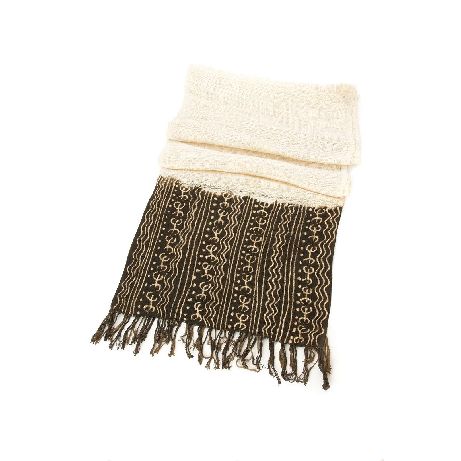 4 of 14: Coumba: Natural and Black African Mudcloth Scarf (Mali)