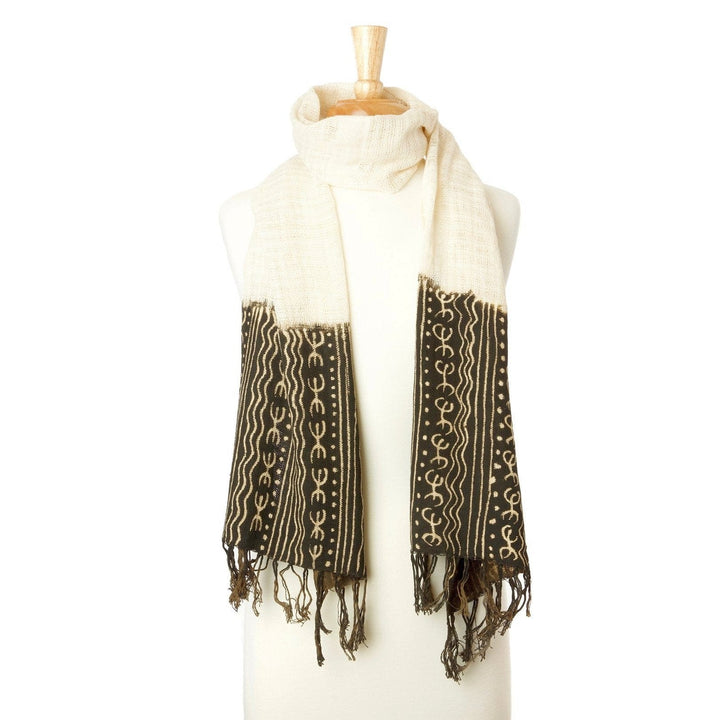 Coumba: Natural and Black African Mudcloth Scarf (Mali)