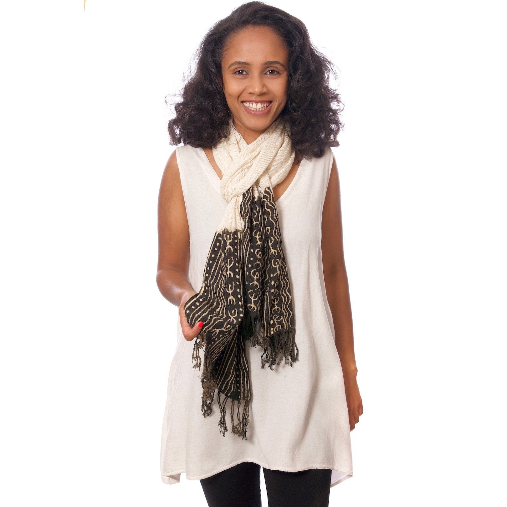 1 of 14: Coumba: Natural and Black African Mudcloth Scarf (Mali)