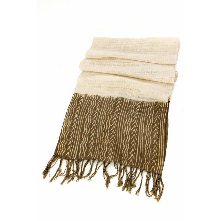 Coumba: Natural and Tan African Mudcloth Scarf (Mali)