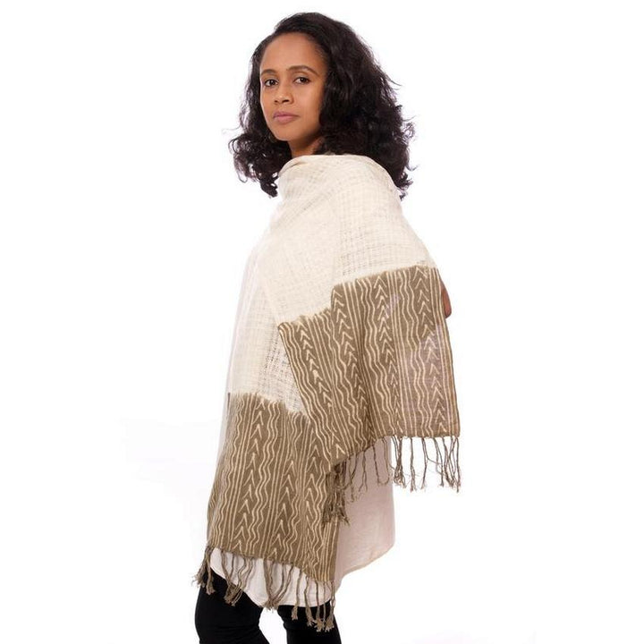 Coumba: Natural and Tan African Mudcloth Scarf (Mali)
