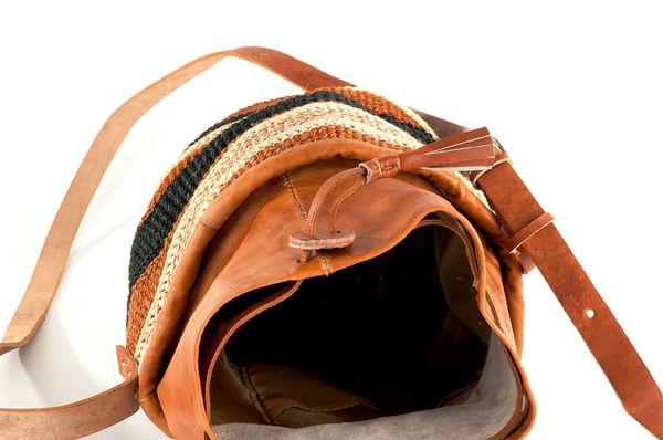 3 of 4: Authentic African Hand Made Sisal & Leather Bag with Leather Clinch Top