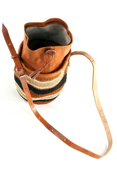 2 of 4: Authentic African Hand Made Sisal & Leather Bag with Leather Clinch Top